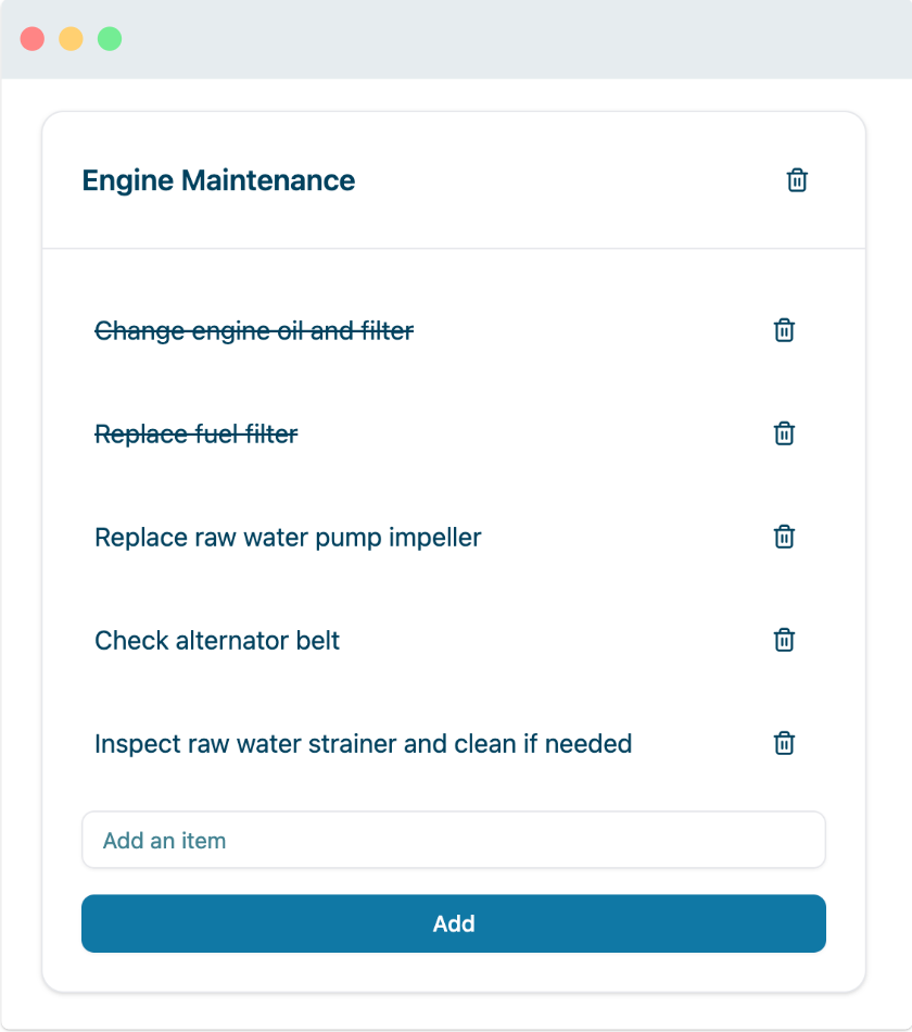 Custom lists interface showing various types of organized checklists